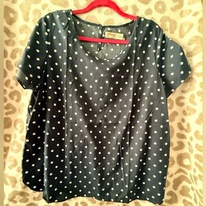 Faded Glory Navy and White Polka Dot Short Sleeve Shirt-Size XXL